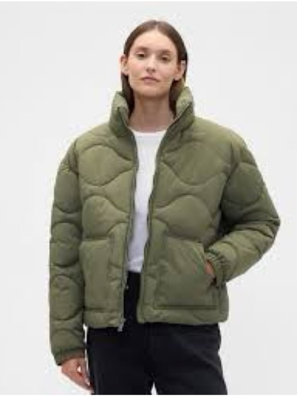 GAP Olive Quilted Puffer Jacket - Women's Casual Coat